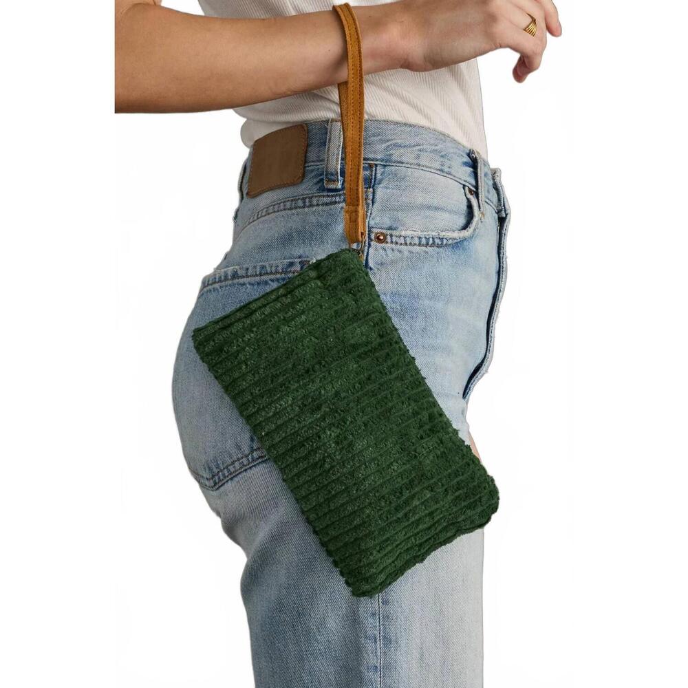 NEW PANACHE women's corduroy wristlet in dark green
